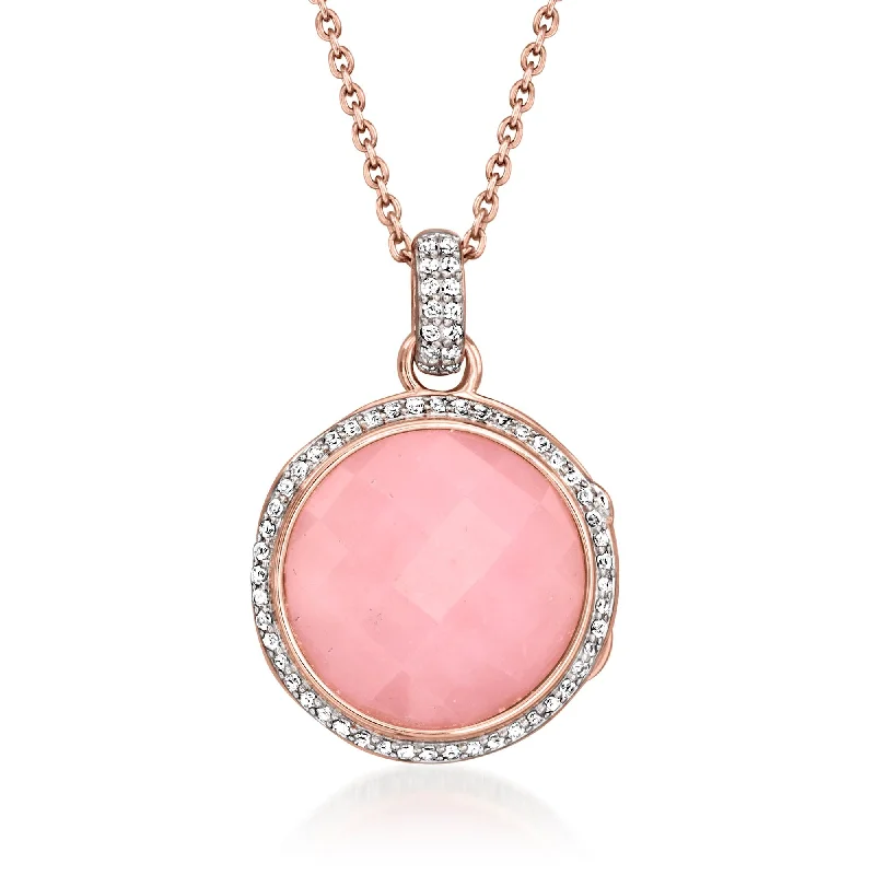 Sleek bar necklaces-Ross-Simons Pink Opal and . White Topaz Locket Necklace in 18kt Rose Gold Over Sterling