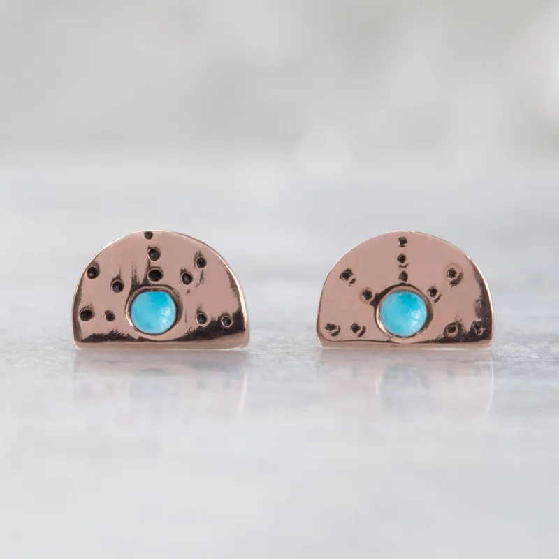 Wide statement earrings-The Half Moon Turquoise Stardust Stud Earrings | 14K Rose Gold