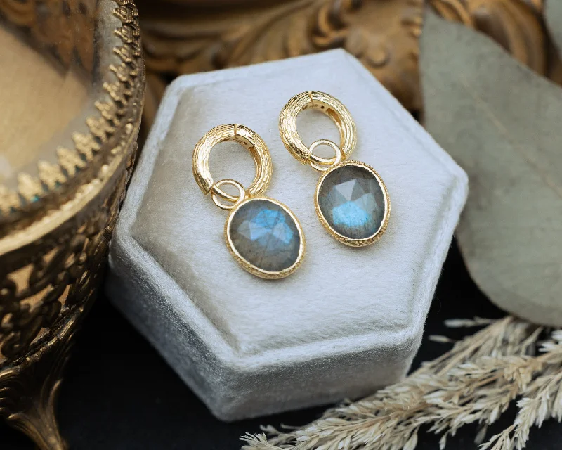 Slim pearl earrings-SHADE COLLECTION - 18K GOLD VERMEIL LABRADORITE EARRINGS - BY JORGE REVILLA