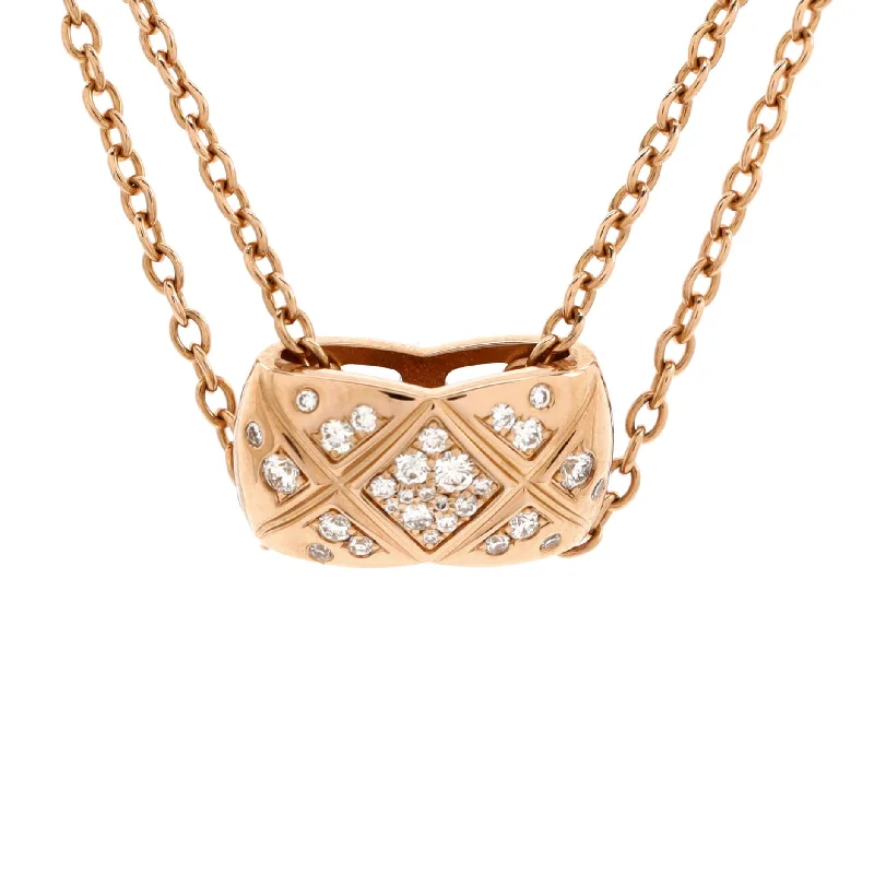 Ripple wave necklaces-Coco Crush Double Chain Pendant Necklace 18K Beige Gold and Diamonds