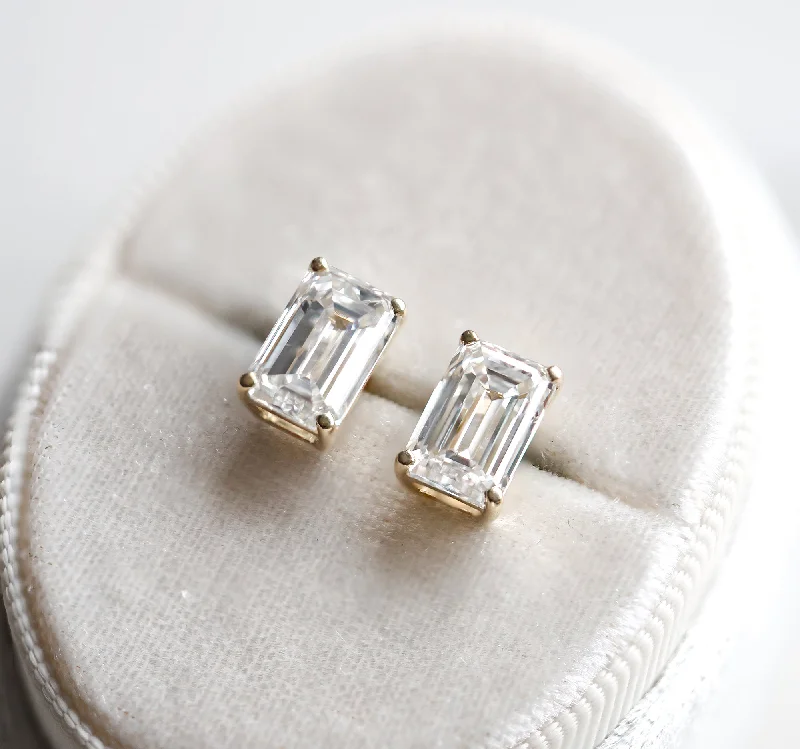 Fiber bead earrings-Emerald cut diamond stud earrings