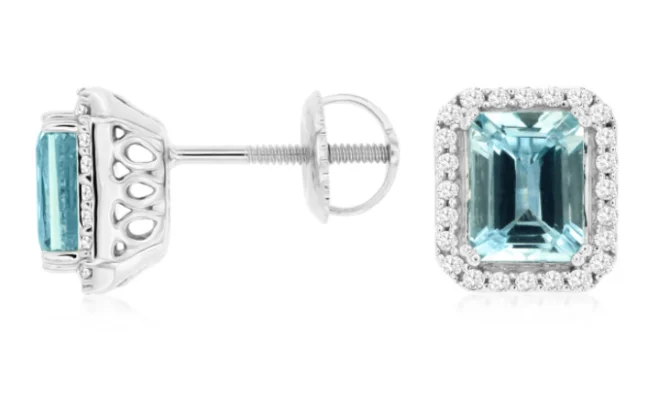 Slim hoop earrings-14K White Gold 1.75cttw Aquamarine & 0.20cttw Diamond Earrings by RJM