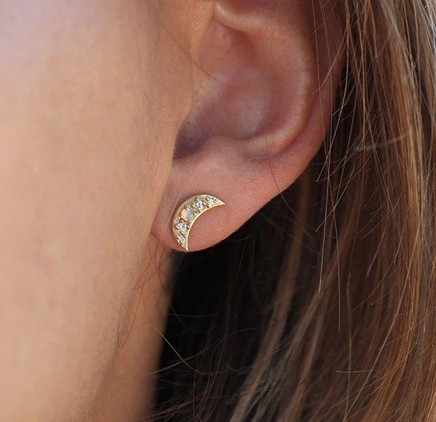 Slim rose earrings-Moon Crescent Earrings, Moon Studs