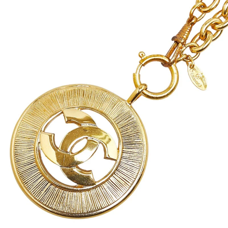 Aged coin necklaces-Chanel Coco Mark Round Necklace Gold Plated