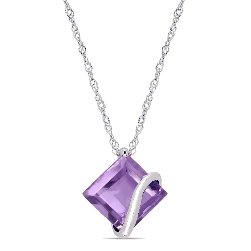 Mist glass necklaces-Mimi & Max Amethyst Square Pendant with Chain in 10k White Gold