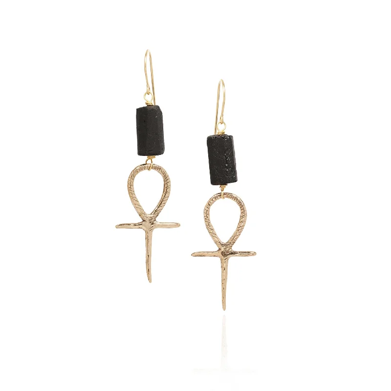 Rustic brass earrings-Ankh Earrings