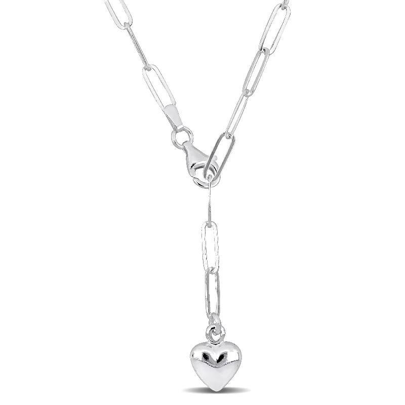 Suspended gem necklaces-Mimi & Max 2.6mm Heart Charm Lariat Oval Link Necklace in Sterling Silver - 16 in