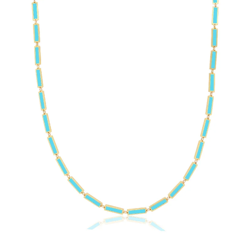 Whimsical bead necklaces-Turquoise Bar Necklace 18 inches