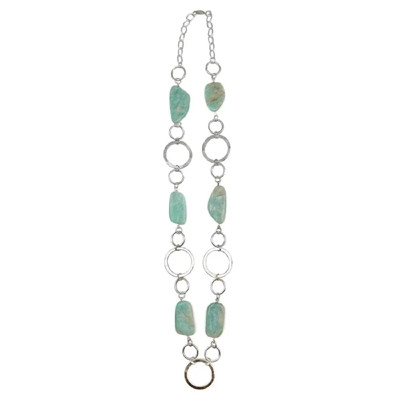 Deer charm necklaces-Women's Amazonite Necklace In Silver