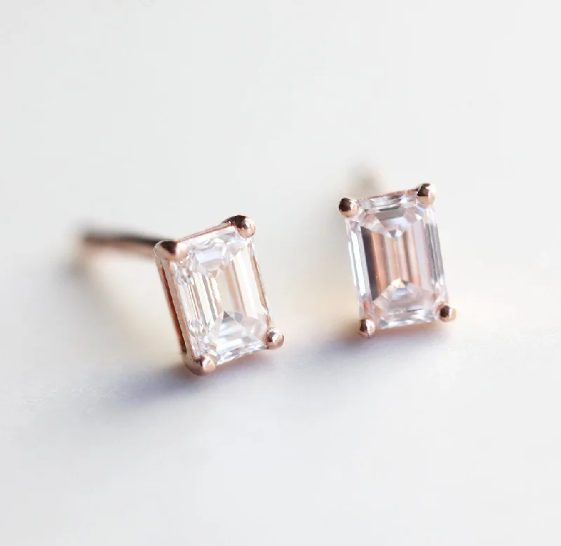 Ruby stone earrings-Astra Emerald Cut Diamond Stud Earrings