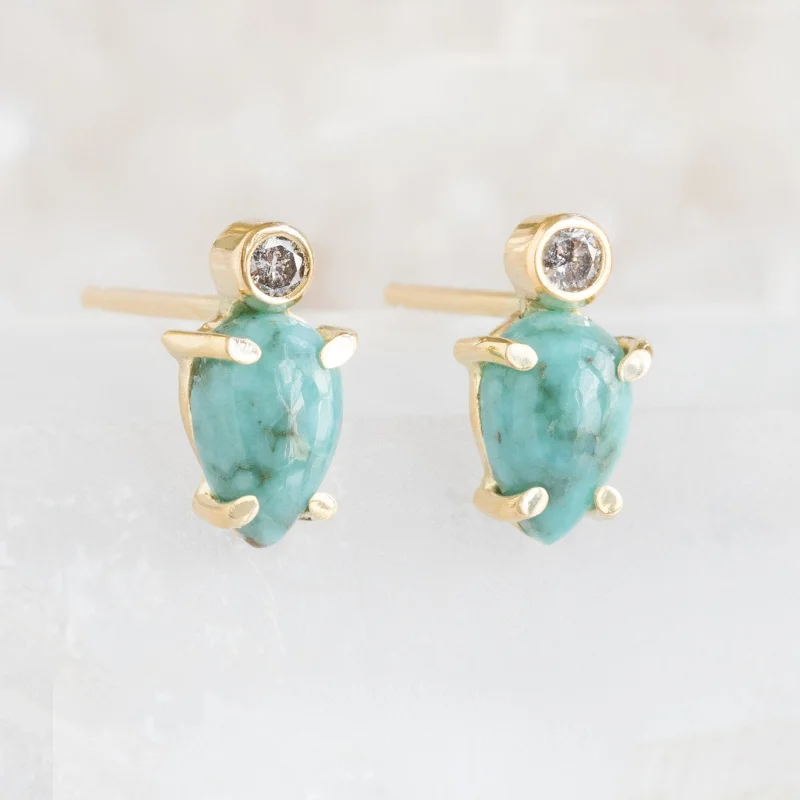 Light drop earrings-The Turquoise + Diamond Stud Earrings | 14K Yellow Gold