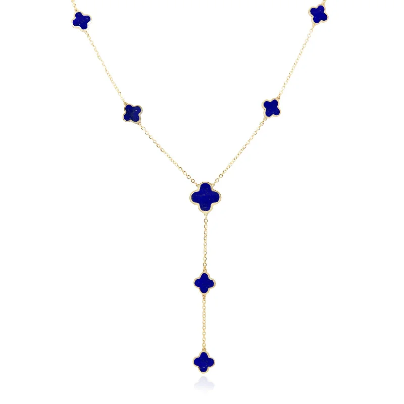 Lily flower necklaces-Lapis Clover Station Lariat Necklace