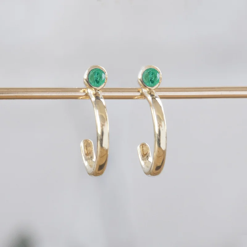 Raven feather earrings-Custom Emerald Birthstone Hoop Earrings | 14K Yellow Gold