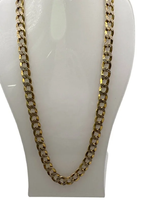 Couple birthstone necklaces-Cuban Diamond Cut Link Chain Necklace In 14K Yellow Gold