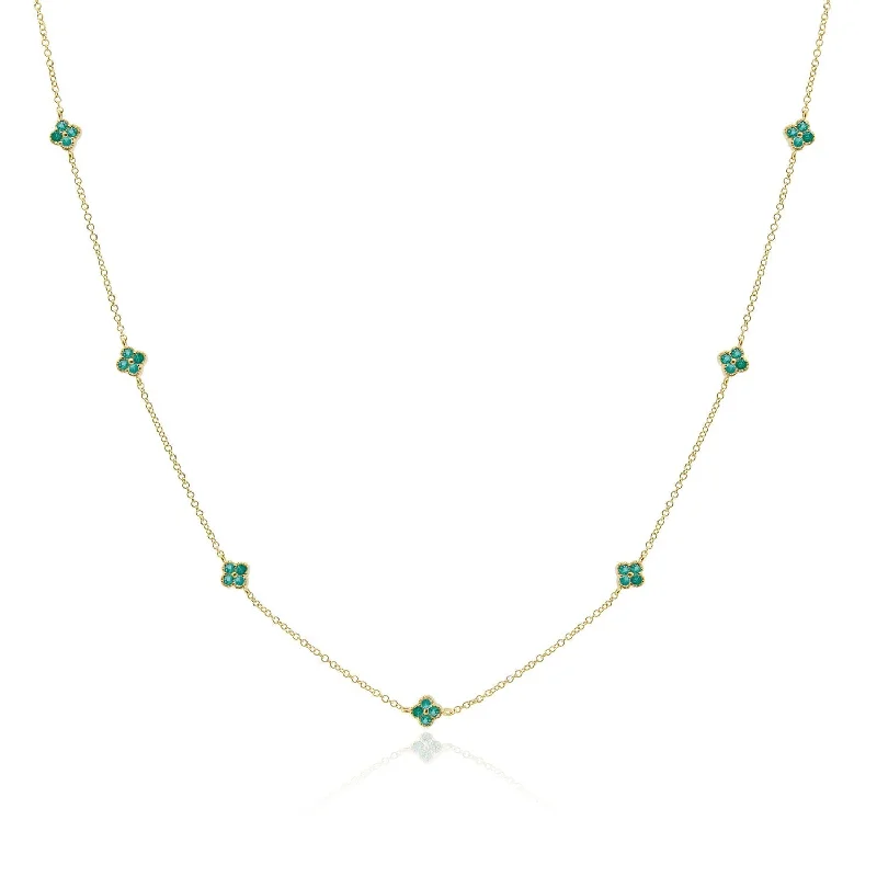 Square shape necklaces-Emerald Clover Station Necklace