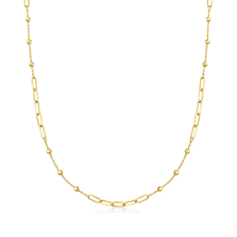 Clear gem necklaces-RS Pure by Ross-Simons 14kt Yellow Gold Paper Clip Link and Bead Necklace