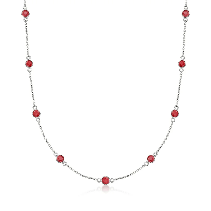 Agate stone necklaces-Ross-Simons Ruby Station Necklace in Sterling Silver