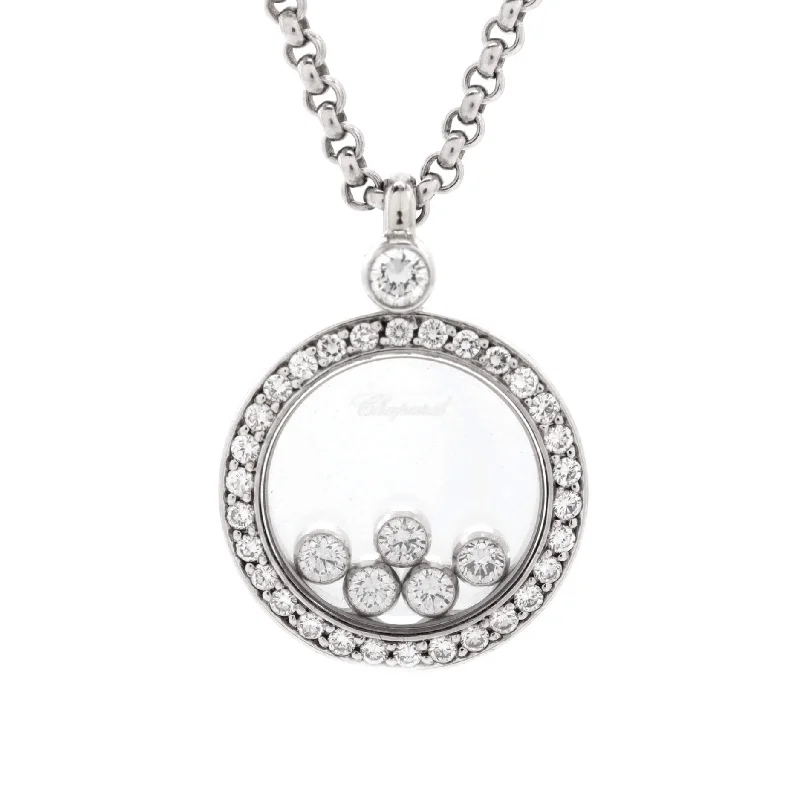 Round pendant necklaces-Happy Diamonds Round Pendant Necklace 18K White Gold with Diamonds and 5 Floating Diamonds