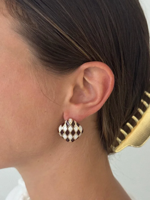 Baroque pearl earrings-CHECKERED STUD EARRINGS