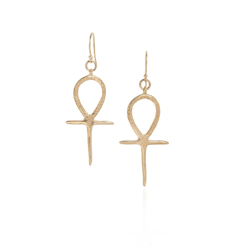 Amethyst stud earrings-Gold Ankh Earrings