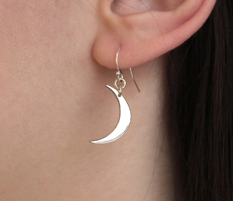 Warm wood earrings-Moon Earrings, Drop Crescent Earring Sterling Silver