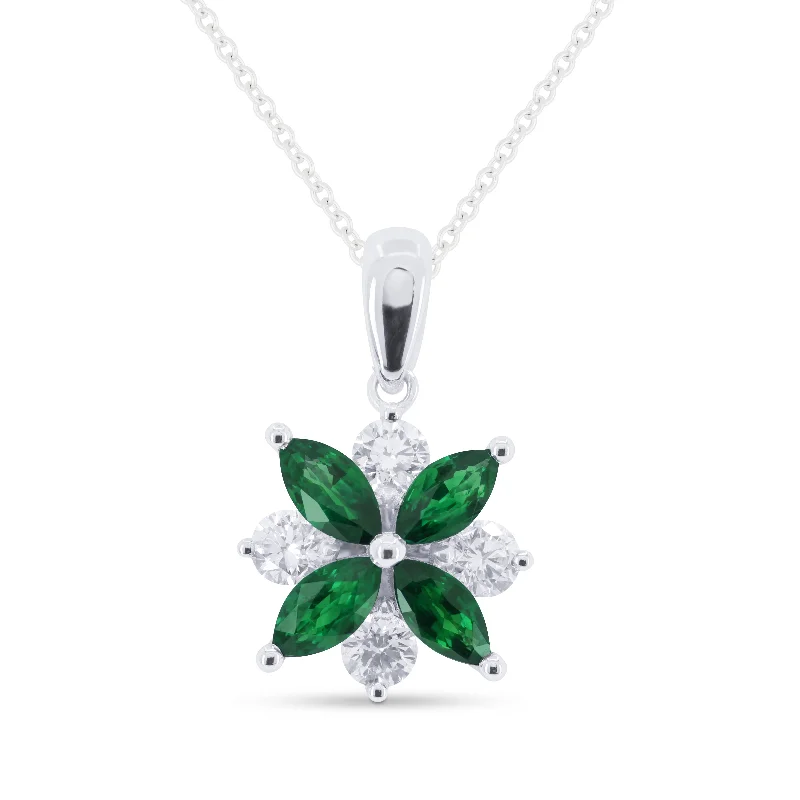 Firm clasp necklaces-0.68Ct Emerald 16"pendant Necklace In 14K White Gold