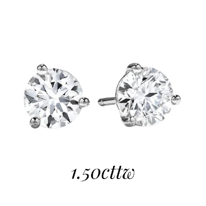 Multi-drop earrings-18K White Gold HOF 1.50cttw VS-SI I-J  Round Solitaire Diamond Earrings