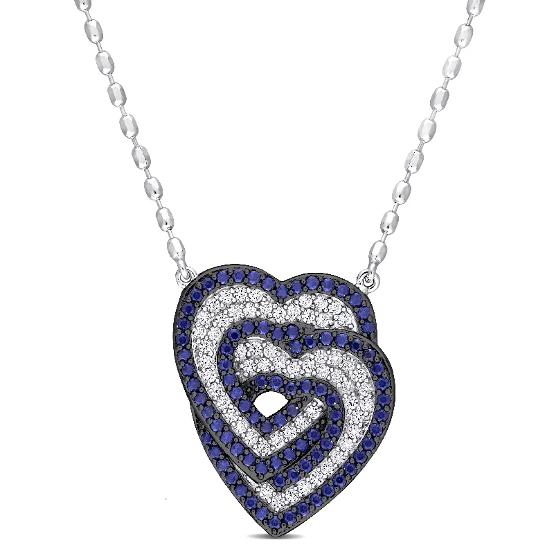 Slanted design necklaces-Mimi & Max Interlocking Hearts Pendant with Chain in Sterling Silver