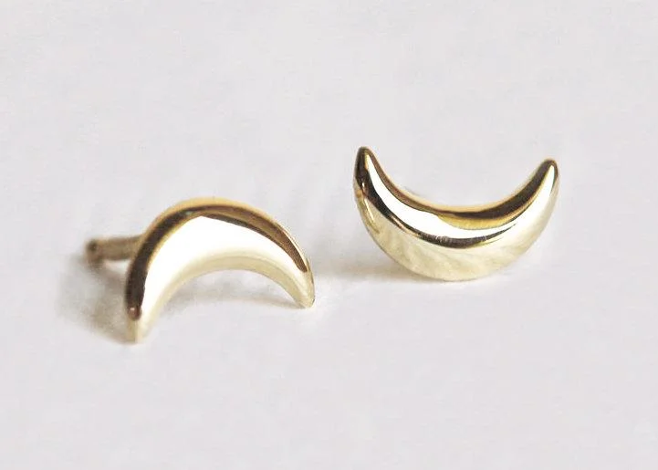 Slim hoop earrings-Gold Moon Earrings, Gold Crescent Earrings