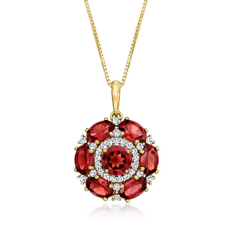 Lustrous gold necklaces-Ross-Simons Garnet and . Diamond Floral Pendant Necklace in 18kt Gold Over Sterling