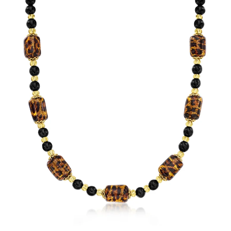 Fiber weave necklaces-Ross-Simons Italian Leopard-Print Murano Glass Bead Necklace in 18kt Gold Over Sterling