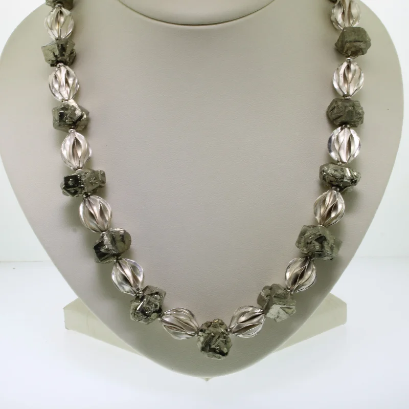 Aged coin necklaces-Sterling Silver and Hematite Beaded Necklace 19" Hook-and-Loop Clasp (Estate)