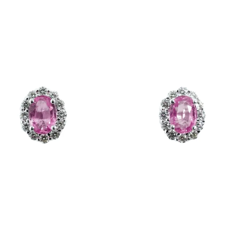 Sapphire stud earrings-14K White Gold 2.00cttw Pink Sapphire & 0.60cttw Diamond Earrings by RJM