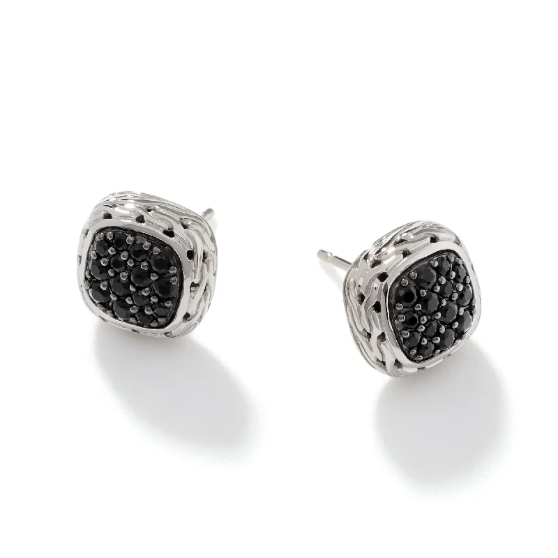 Amethyst earrings-Essentials Silver Lava 12mm Square Stud Earrings with Treated Black Sapphire by John Hardy