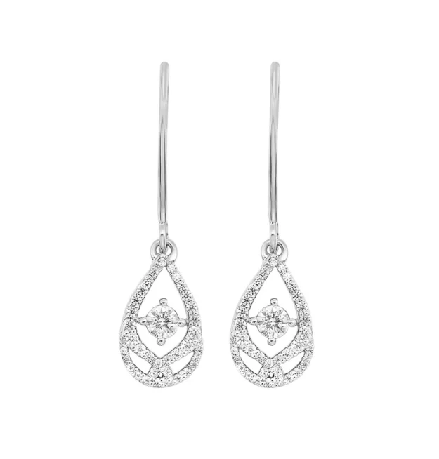 Light clay earrings-Sterling Silver 0.25cttw Diamond Dangle Earrings