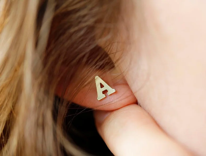 Two-face earrings-Initial Earrings, 14K Gold Monogram Studs