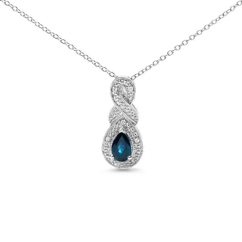 Fiber weave necklaces-.925 Sterling Silver 6x4mm Pear Sapphire and Diamond Accent Infinity Drop 18" Pendant Necklace