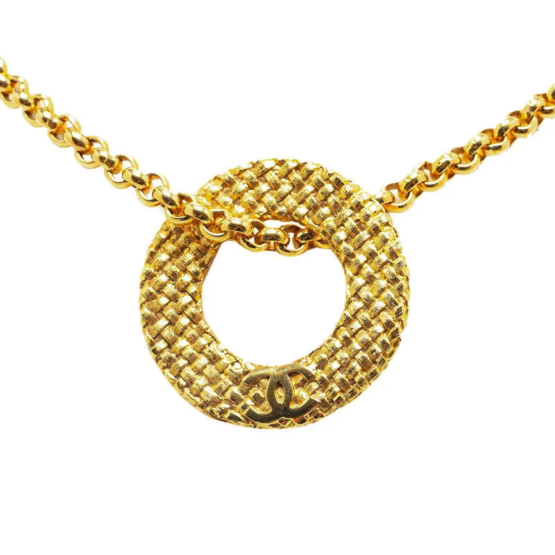 Bead-woven necklaces-Chanel Vintage Coco Mark Chain Circle Pendant Necklace Gold Plated