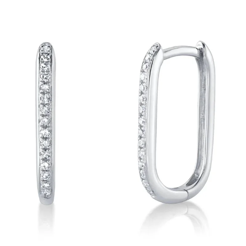 Slim pearl earrings-DIAMOND OVAL HOOP EARRING