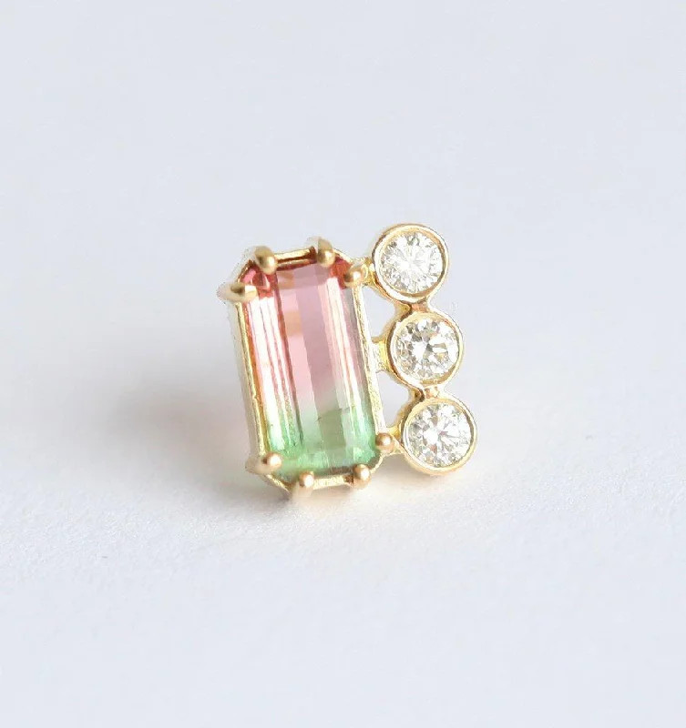 Ripple theme earrings-Annie Watermelon Tourmaline Stud Earrings with Diamonds