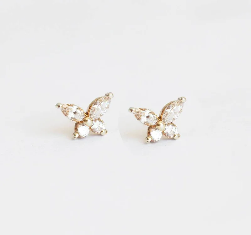 Whimsical pair earrings-Diamond Stud Earrings, Butterfly Wedding Studs