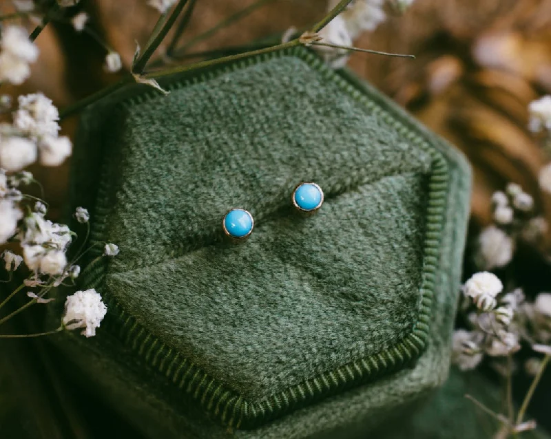 Fiber bead earrings-TURQUOISE BEZEL SET STUD EARRINGS