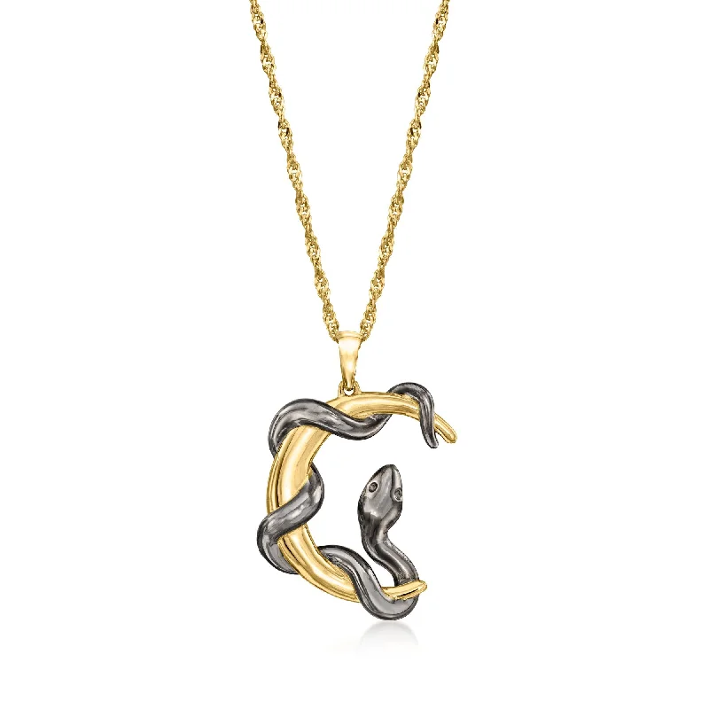 Forged initial necklaces-Ross-Simons 18kt Gold Over Sterling Moon and Snake Pendant Necklace