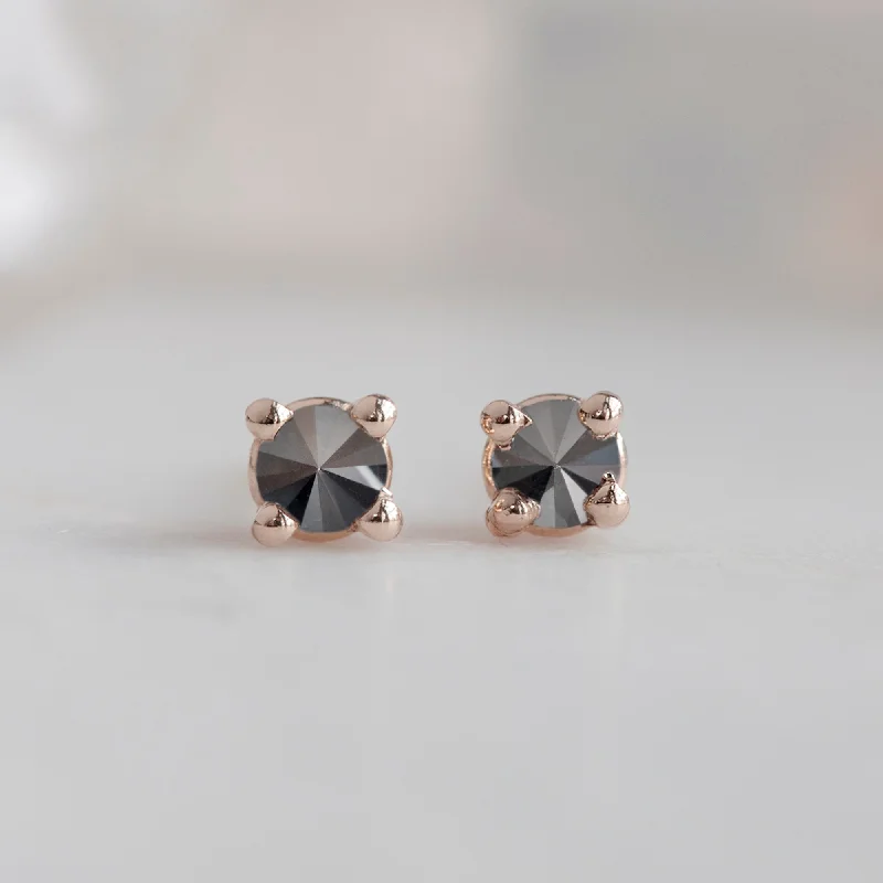 Petal pattern earrings-The Inverted Black Diamond Stud Earrings | 14K Rose Gold