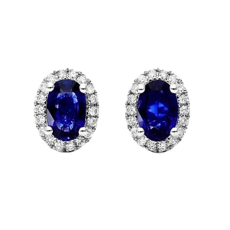 Round coin earrings-14K White Gold Sapphire & Diamond Stud Earrings