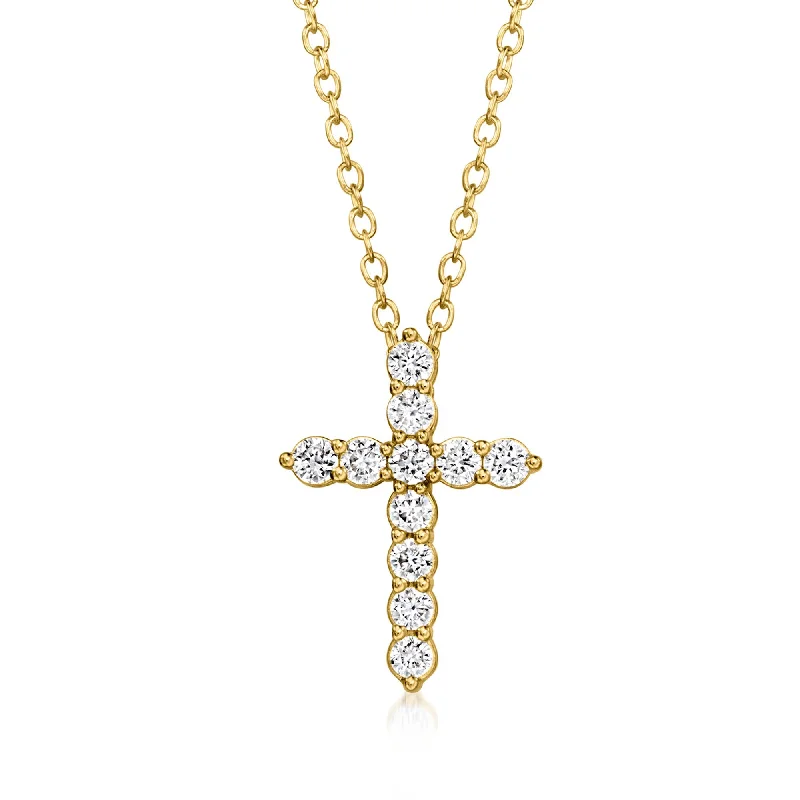 Pixie wing necklaces-Ross-Simons Lab-Grown Diamond Cross Pendant Necklace in 18kt Gold Over Sterling