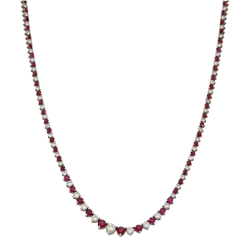 Baroque pearl necklaces-18ct White Gold Ruby & 1.92ct Diamond Fancy Necklace 14"