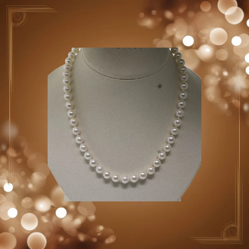 Stellar charm necklaces-Pre-Owned 24” Knotted Akoya Cultured Pearl Necklace, 7-7.5mm, 14K Gold Clasp