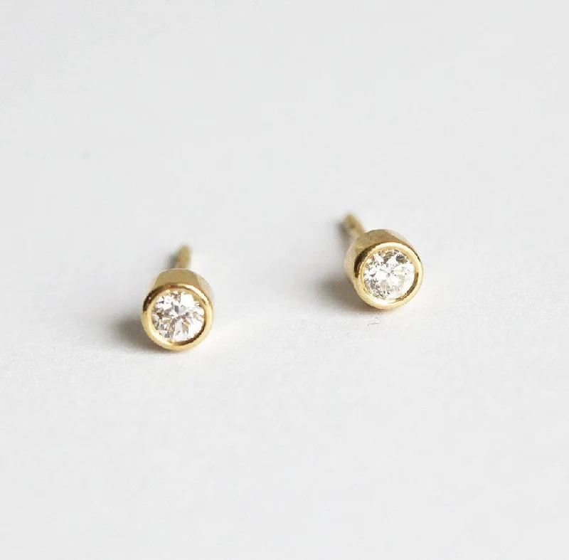 Lapis stone earrings-Simple Diamond Earrings, Gold Diamond Stud Earrings