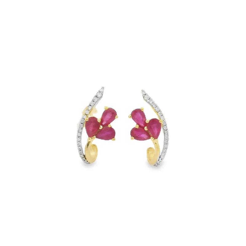 Solid ring earrings-14K Yellow Gold 1.40cttw Ruby & 0.16cttw Diamond Earrings by RJM